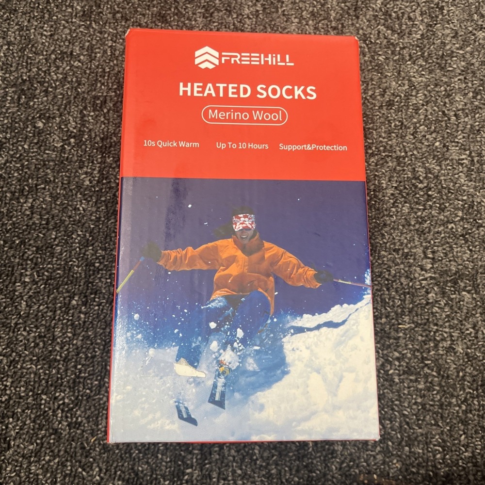 Merino Wool Heated Socks for Men Women, 5000mAh - Size Large (Black) New